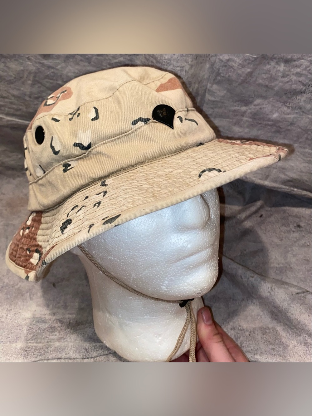Vntg 90s Chocolate Chip Desert Storm Boonie Hat Cap Issue Specialist Pin 7 1/4